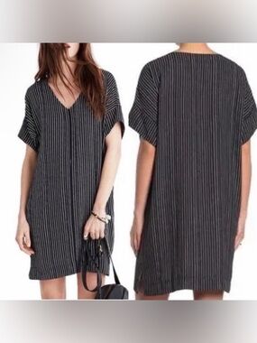Madewell Black Striped Novel Shift Mini Dress XS